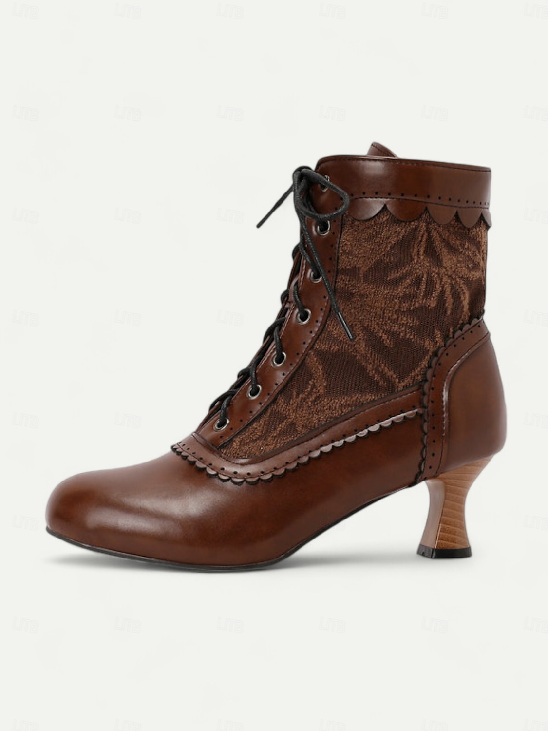 Women's Brown Lace-Up Victorian Ankle Boots with Lace Design and Kitten Heel – Vintage Style for Cosplay or Everyday Wear 2025 - $59.99 –P7