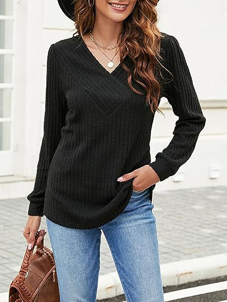 Femme Pull Chandail Pull Décontractées Flexible Couleur monochrome A côtes Col V Tricoté manche longue Hauts réguliers Tricoter Extérieur du quotidien Fin de semaine Noir Fuchsia Automne Hiver de 2025 ? $28.99 –P6