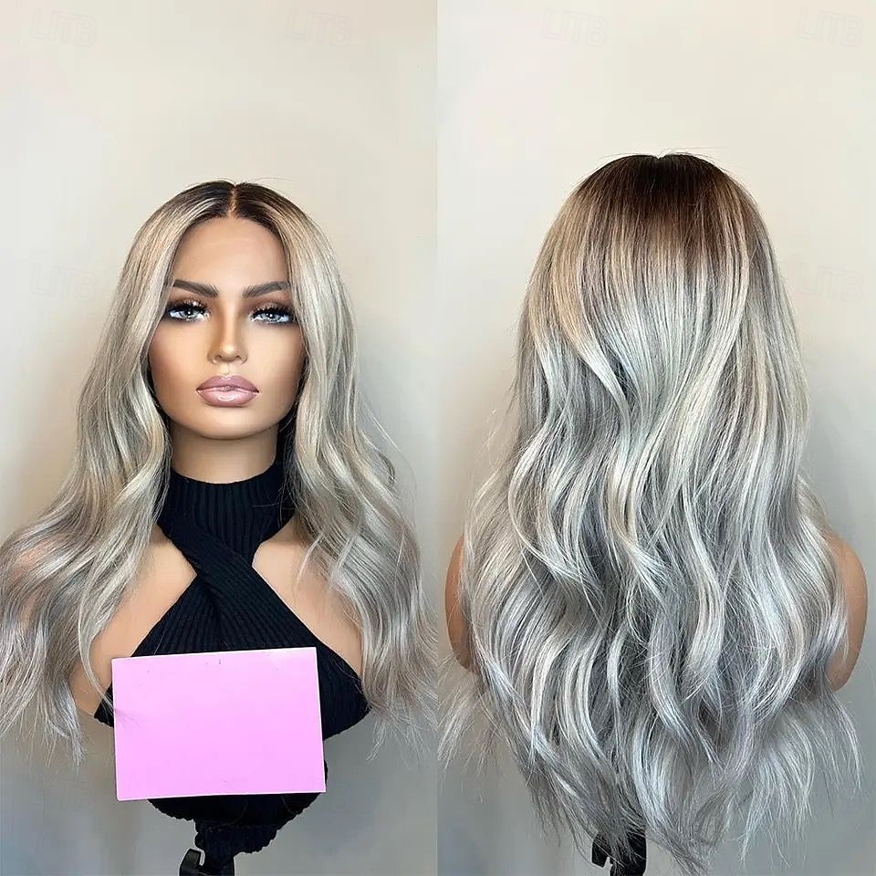 Cabelo Humano Fechamento 5x5 13x4 Lace Front Peruca Parte do meio Cabelo Brasileiro Ondulado Cinzento Escuro Peruca 130% 150% Densidade do Cabelo com o cabelo do bebê Cabelo Ombre Riscas Naturais Sem de 2025 por $235.79 –P5