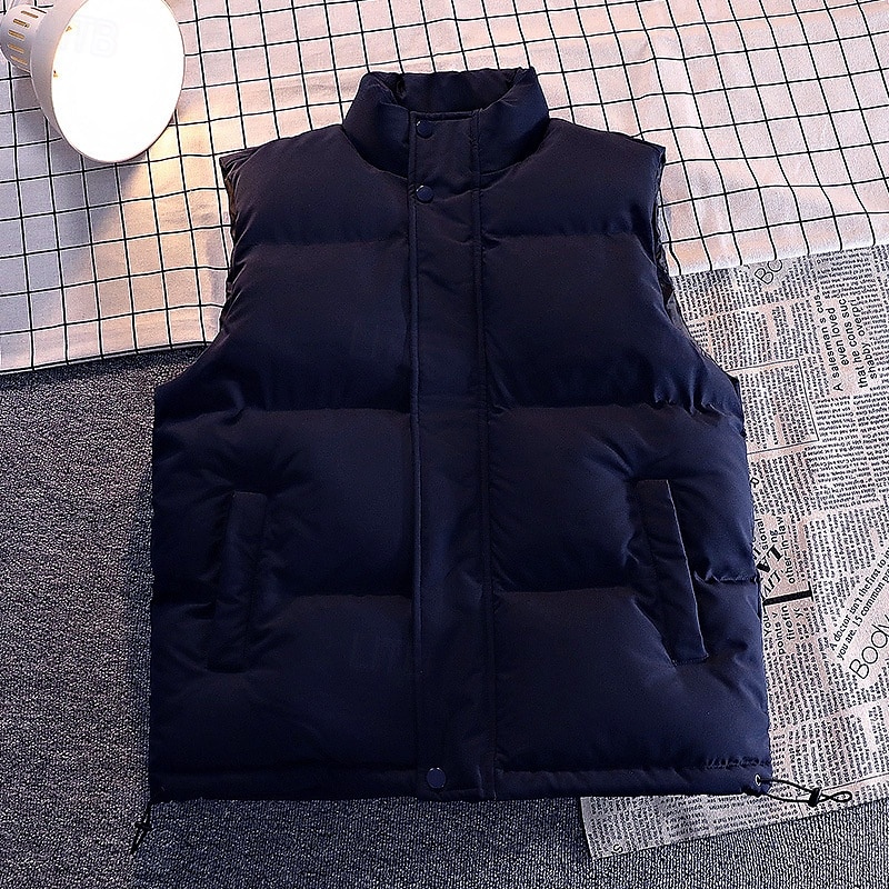 Herr Pufferväst Dagligen Ledigt Vår & Höst Ficka Polyester Bekväm Ensfärgat Dragkedja Hög krage Svart Vit Blå Väst 2025 - $24.99 –P5