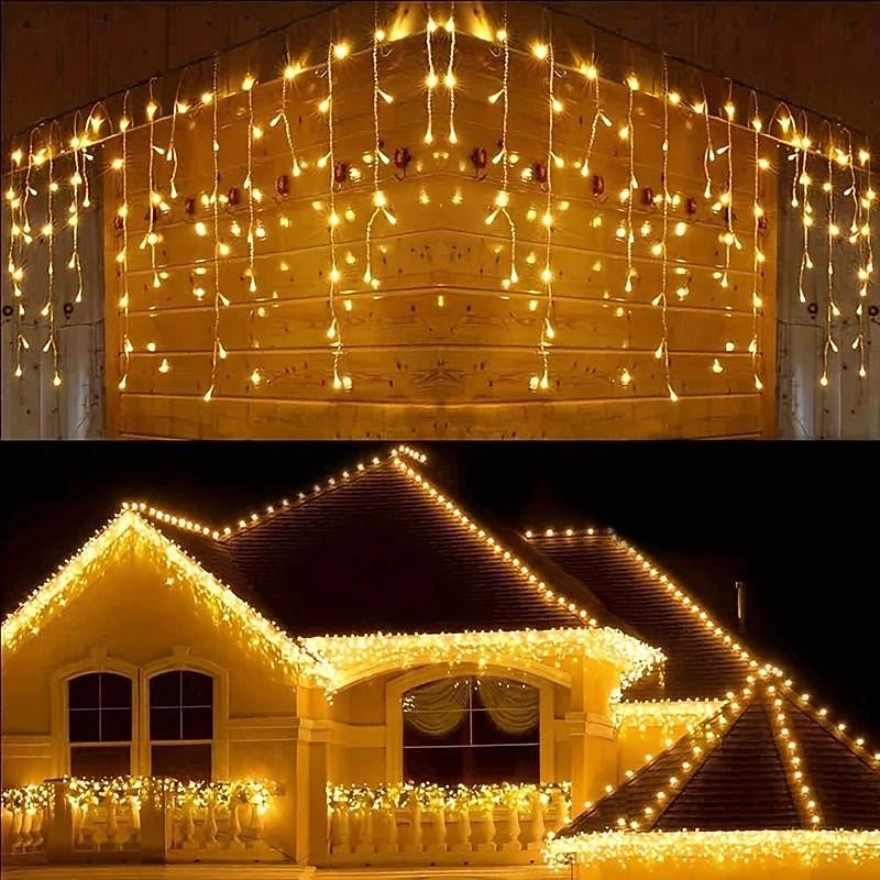 10M 400Leds Solar Icecle Curtain String Lights Christmas Outdoor Courtyard Garden Eaves Fence Stairs Festive Atmosphere Decorative Light String 2025 - $52.99 –P6