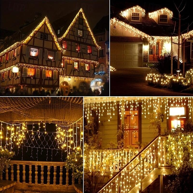 10M 400Leds Solar Icecle Curtain String Lights Christmas Outdoor Courtyard Garden Eaves Fence Stairs Festive Atmosphere Decorative Light String 2025 - $52.99 –P5