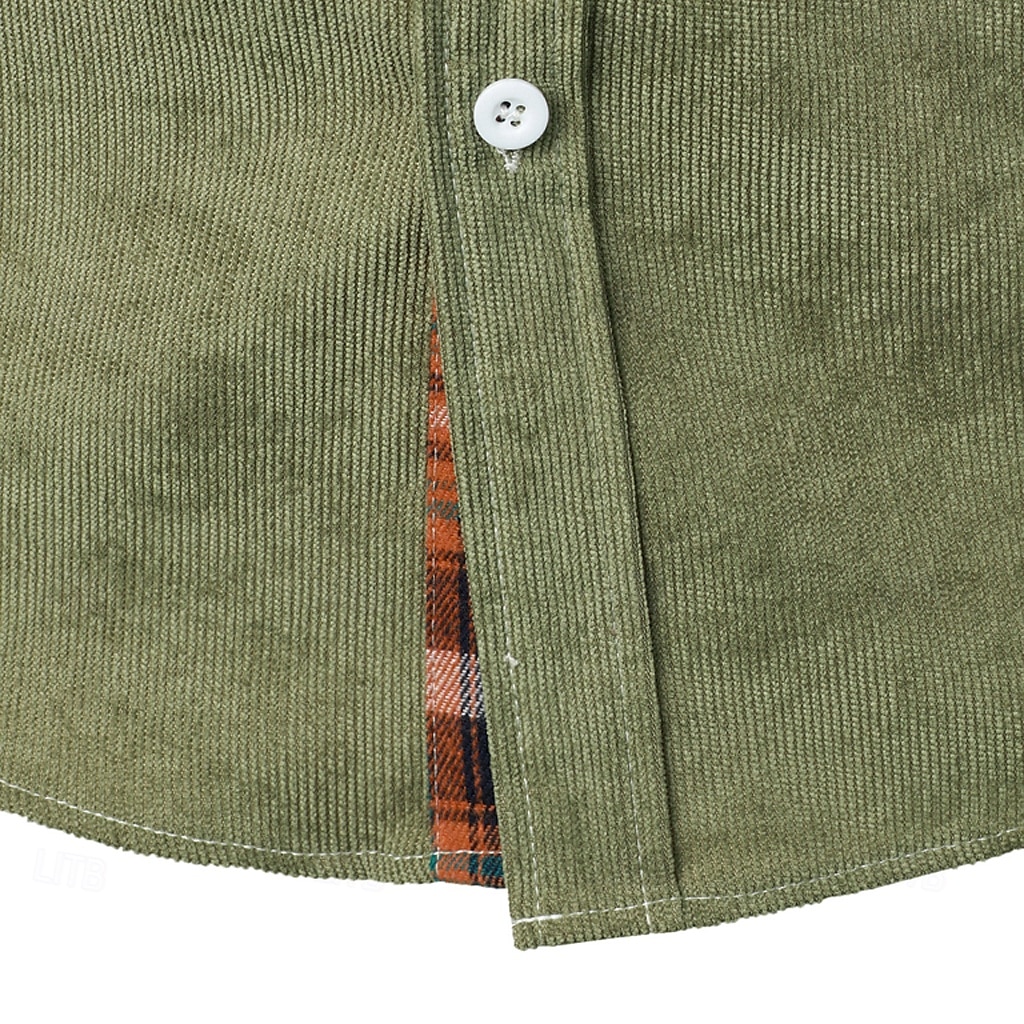 Men's Dress Shirt Corduroy Shirt Plaid Outdoor Work Black Navy Blue Brown Khaki Long Sleeve Turndown Spring & Fall Clothing Apparel Patchwork 2025 - $25.99 –P8