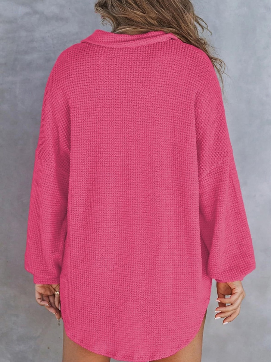 Dames Overhemd Blouse Effen Kleur Basic Casual Lange mouw Overhemdkraag Lange tops Dagelijks Knop Zak Zwart Fuchsia Groen Beige Herfst Winter 2025 - $24.99 –P2