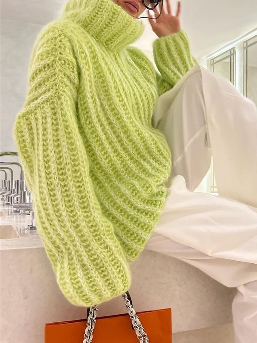 Per donna Felpa Pullover Maglione Informale Morbido Colore puro Grosso A collo alto Lavorato a maglia Manica lunga Top regolari Maglia Esterno Giornaliero Fine settimana Rosa Blu Autunno Inverno del 2025 a $54.99 –P9