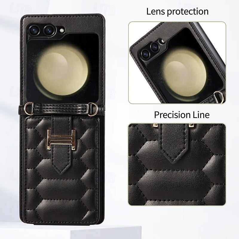 Phone Case For Z Flip 5 Z Flip 4 Z Flip 3 Back Cover with Stand Holder with Lanyard with Wrist Strap Retro TPU PU Leather 2025 - $23.99 –P15