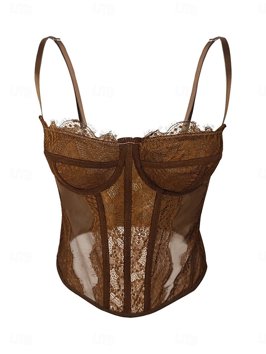 Women's Loungewear Pure Color Corsets Carnival Party Valentine's Day Breathable Straps Sleeveless Lace Backless Summer Spring Home Outfits 2025 - $23.99 –P3