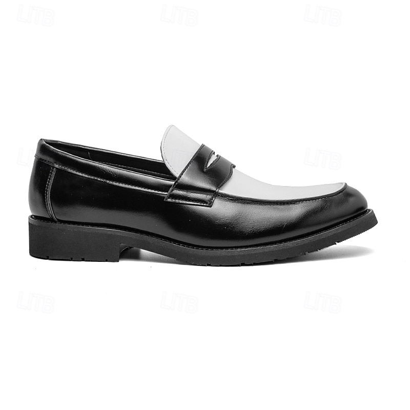 Men's Two-Tone Faux Leather Slip-On Loafers – Black and White Penny Dress Shoes for Prom, Business Party, Gatsby Nightlife, Vintage 1950s Swing Look 2025 - GBP £39 –P3
