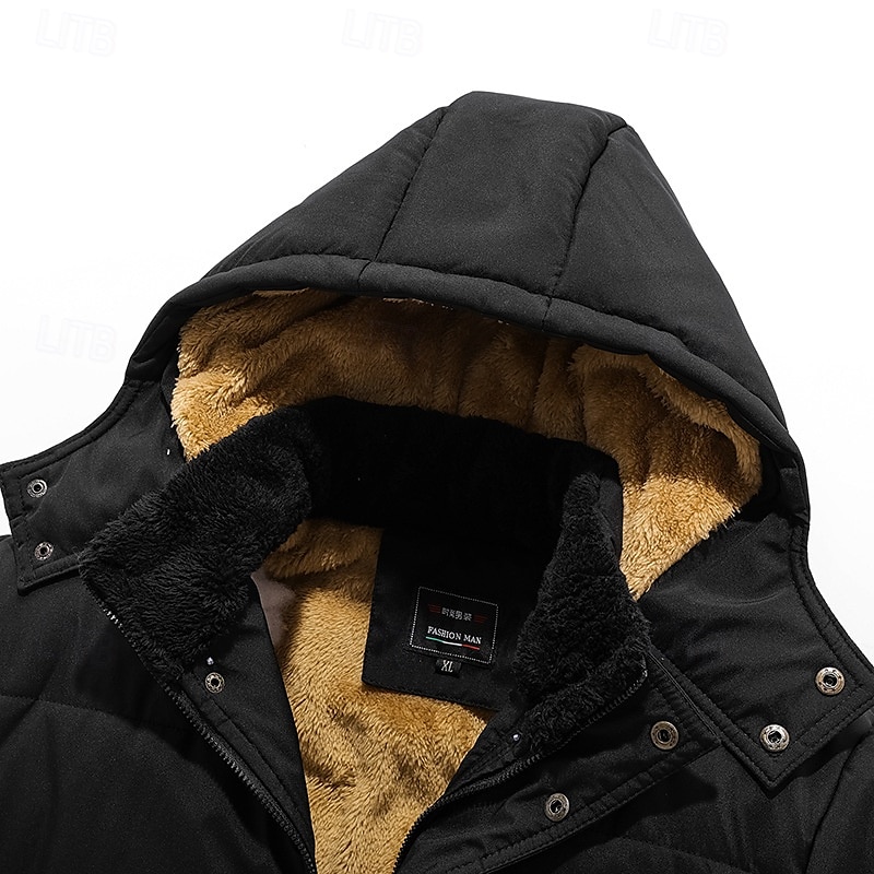 Homme Manteau d'hiver Parka Poche Polyester Doublure Polaire Vacances Usage quotidien Rendez-vous Normal Mode Décontractées Confortable Chaud Automne hiver Couleur unie / unie Noir Doudoune de 2025 ? $58.99 –P5