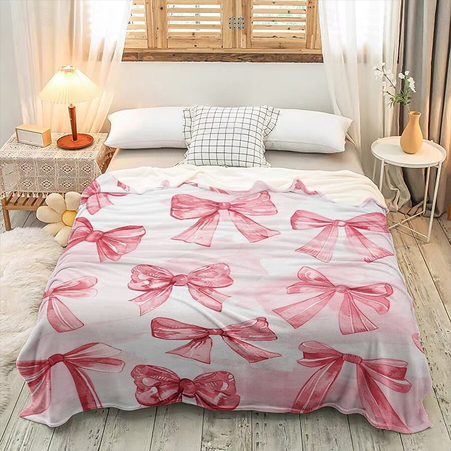 Pink Bow Blanket Soft and Cozy Throw with Elegant Bow Design Perfect for Adding a Touch of Charm and Comfort to Your Home Decor Ideal  Gift For Chirstmas Xms 2025 - $17.49 –P9