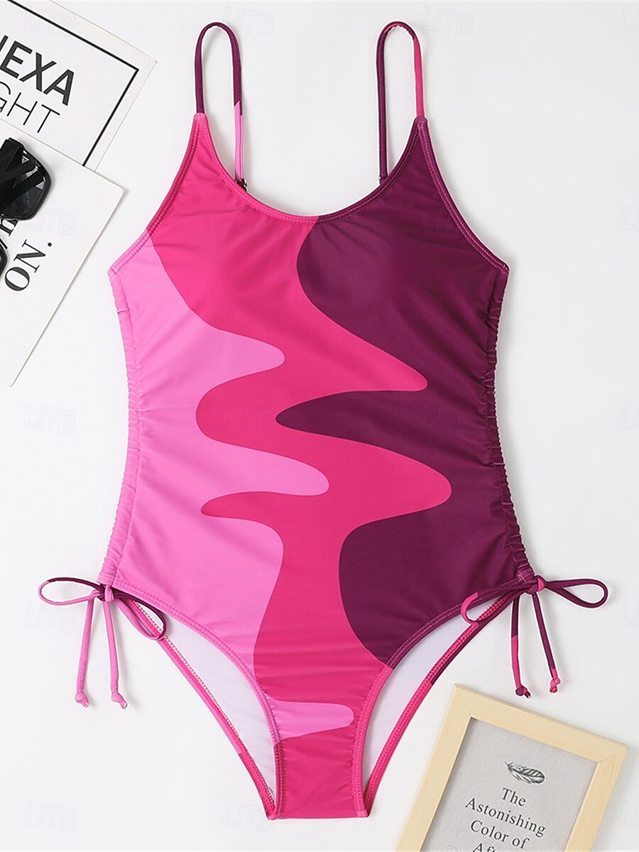 Dam Badkläder En bit Monokini Baddräkt Öppen rygg Magkontroll Hög midja Smal Semester Standkläder Färgblock U-hals Ärmlös Baddräkter 2025 - $29.99 –P8