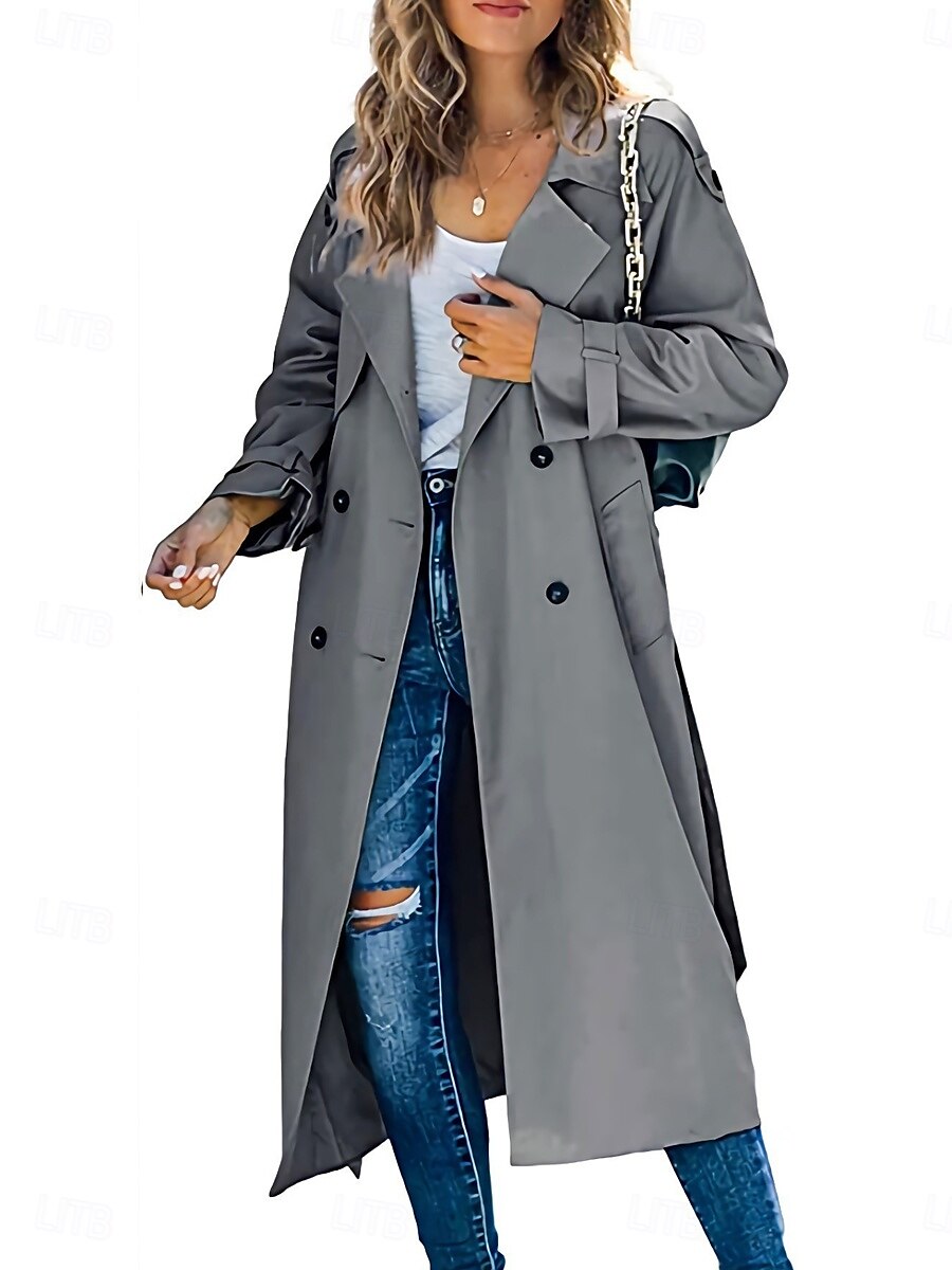 Femme Veste décontractée Travail Bouton Couleur unie Coupe Vent Mode Ample Vêtements d'extérieur manche longue Automne Noir S de 2025 ? $62.99 –P2