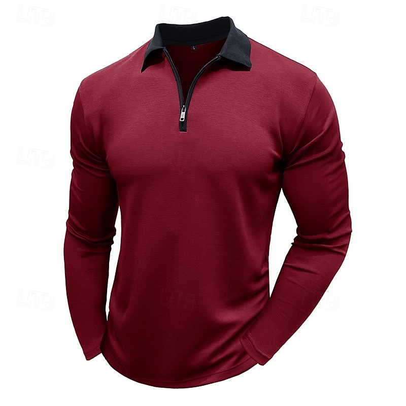 Men's Quarter Zip Polo Golf Shirt Vacation Casual Daily Quarter Zip Long Sleeve Fashion Basic Color Block Front Zipper Spring &  Fall Regular Fit Black White Burgundy Navy Blue Khaki Army Green 2025 - $23.99 –P6
