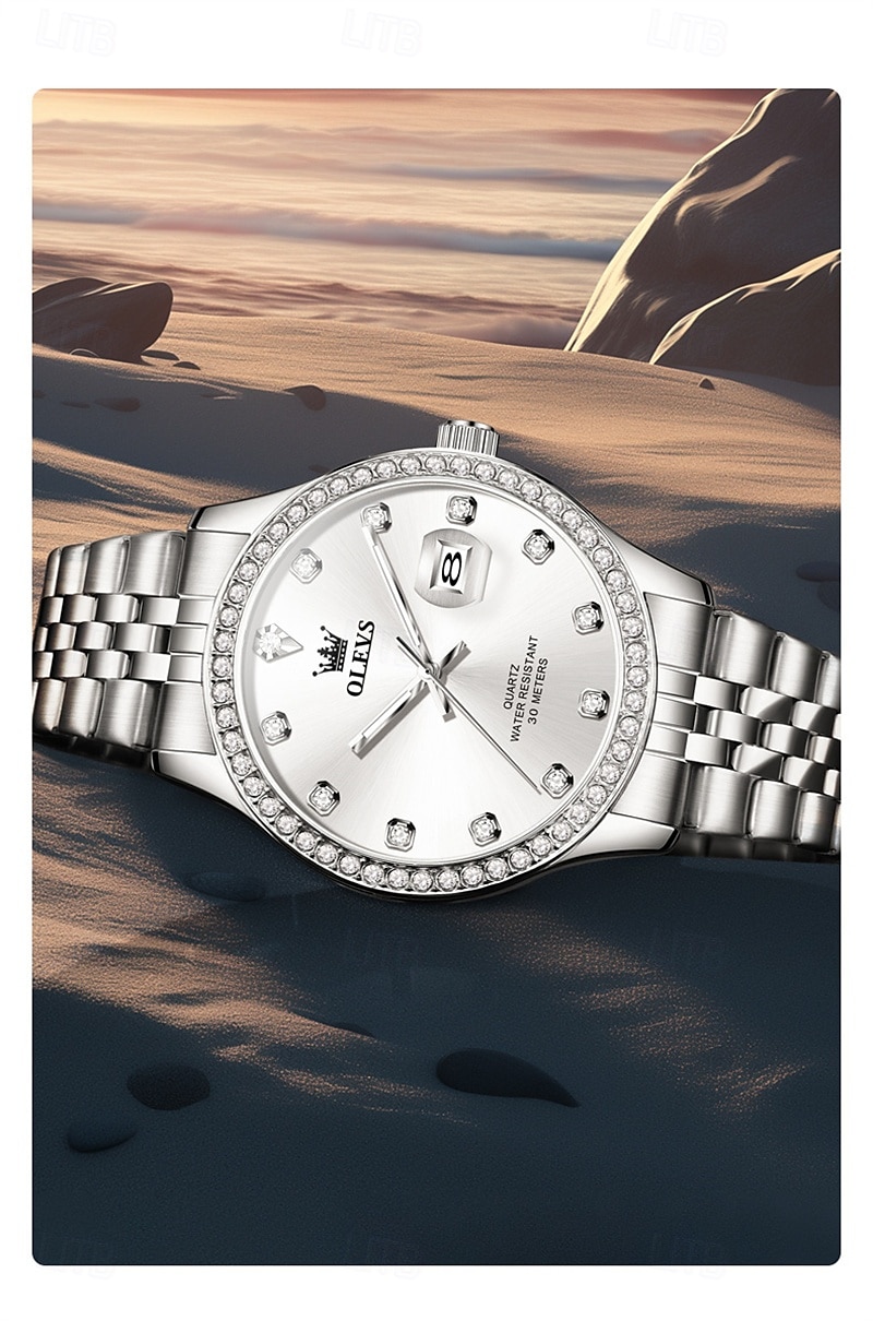 New Olevs Olevs Brand High-Grade Business With Diamond Men'S Watch Luminous Calendar Steel Belt Simple Leisure Fashion Quartz Watch Waterproof Sports Men'S Wristwatch 2025 - $36.99 –P9