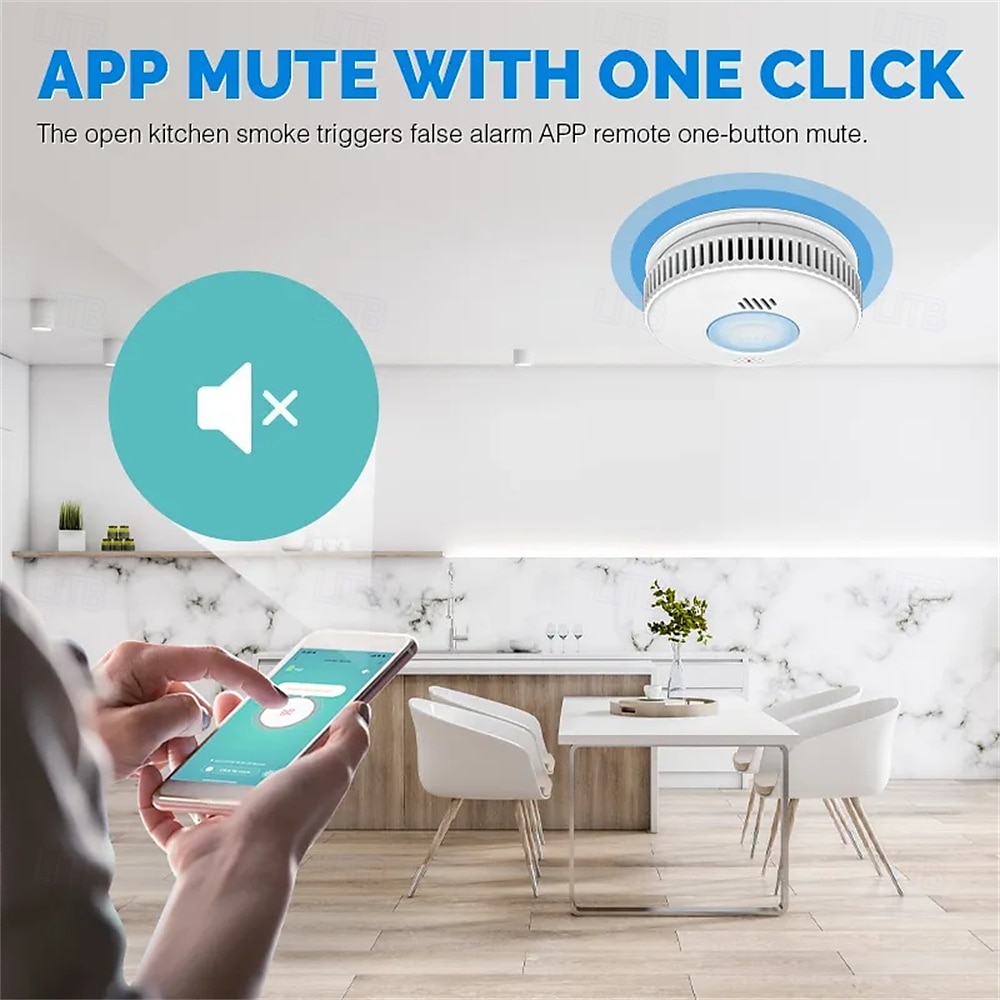 Detector de humo inalámbrico, alarma de humo, sensor fotoeléctrico, detector de incendios, alarma de humo avanzada, aplicación wifi 2025 - $49.99 –P3