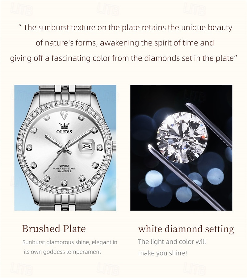 New Olevs Olevs Brand Mother's Day Gift for Women'S Trend Fashion Steel Belt Watch Calendar Luminous With Diamonds Simple Leisure Quartz Watch Waterproof Sports Versatile Wristwatch 2026 - $32.99 –P6
