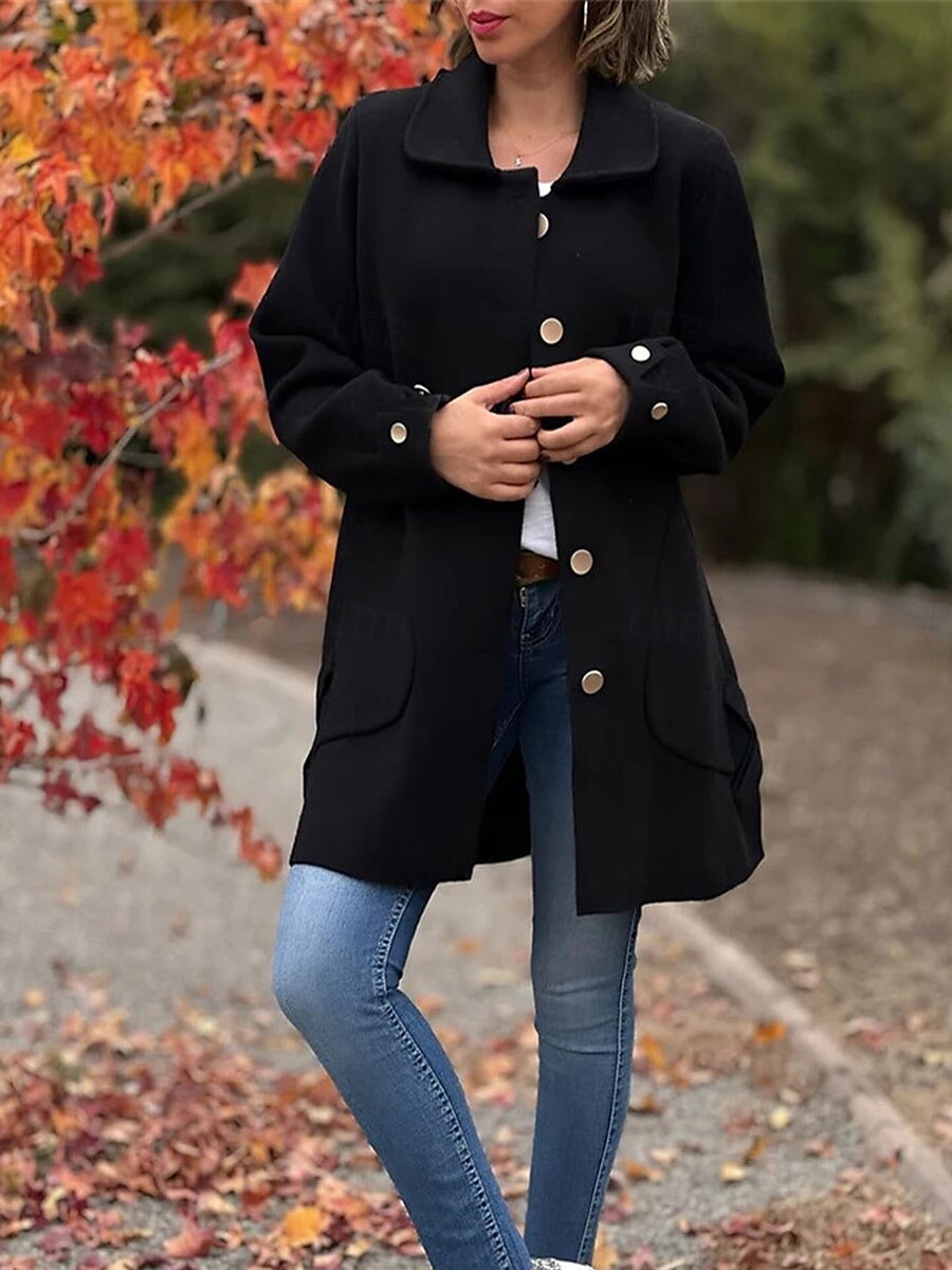 Manteau Femme Extérieur Plein Air Usage quotidien mode Décontractées Avec poches Normal Manteau Noir Abricot Café Automne Hiver Boutonnage Simple Col rabattu Standard S M L XL 2XL de 2025 ? $52.99 –P6