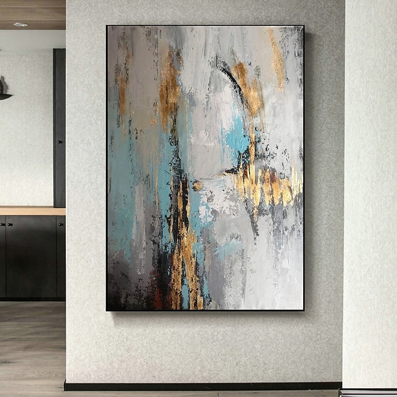 2025年 手描きの緑のミニマリズム絵画 ベージュの壁アート キャンバスに描かれた大きな白い抽象的な金箔の油絵 リビングルームのホームデコレーション フレームなし  コレクション – $74.99 –P6