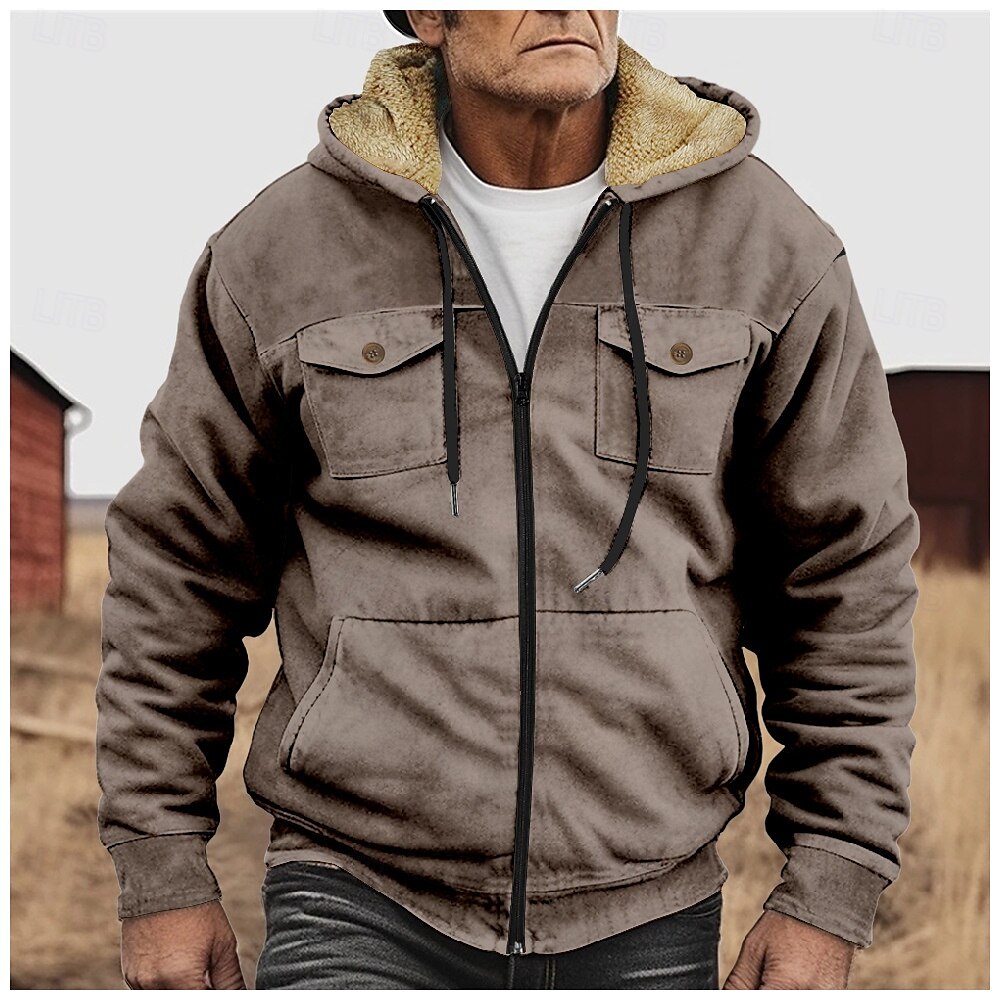 Per uomo Felpa con cappuccio e zip Felpa con cappuccio a zip intera Sherpa peloso Giacca in pile Felpa con cappuccio in pile Verde militare Blu Cammello Verde Grigio Con cappuccio Liscio Zip Up del 2025 a $48.99 –P1