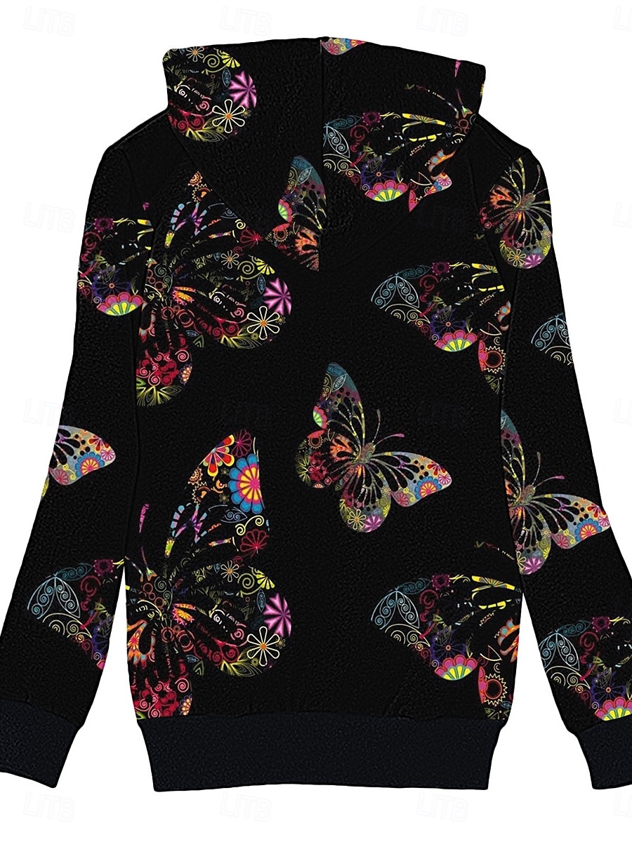 Femme Veste Polaire Manteau en peluche Veste à capuche Chaud Respirable Zippé Poche Doublé en Polaire Décontractées Papillon Vacances Plein Air Usage quotidien Sortie fermeture Éclair Normal Sweat de 2025 ? $32.99 –P2