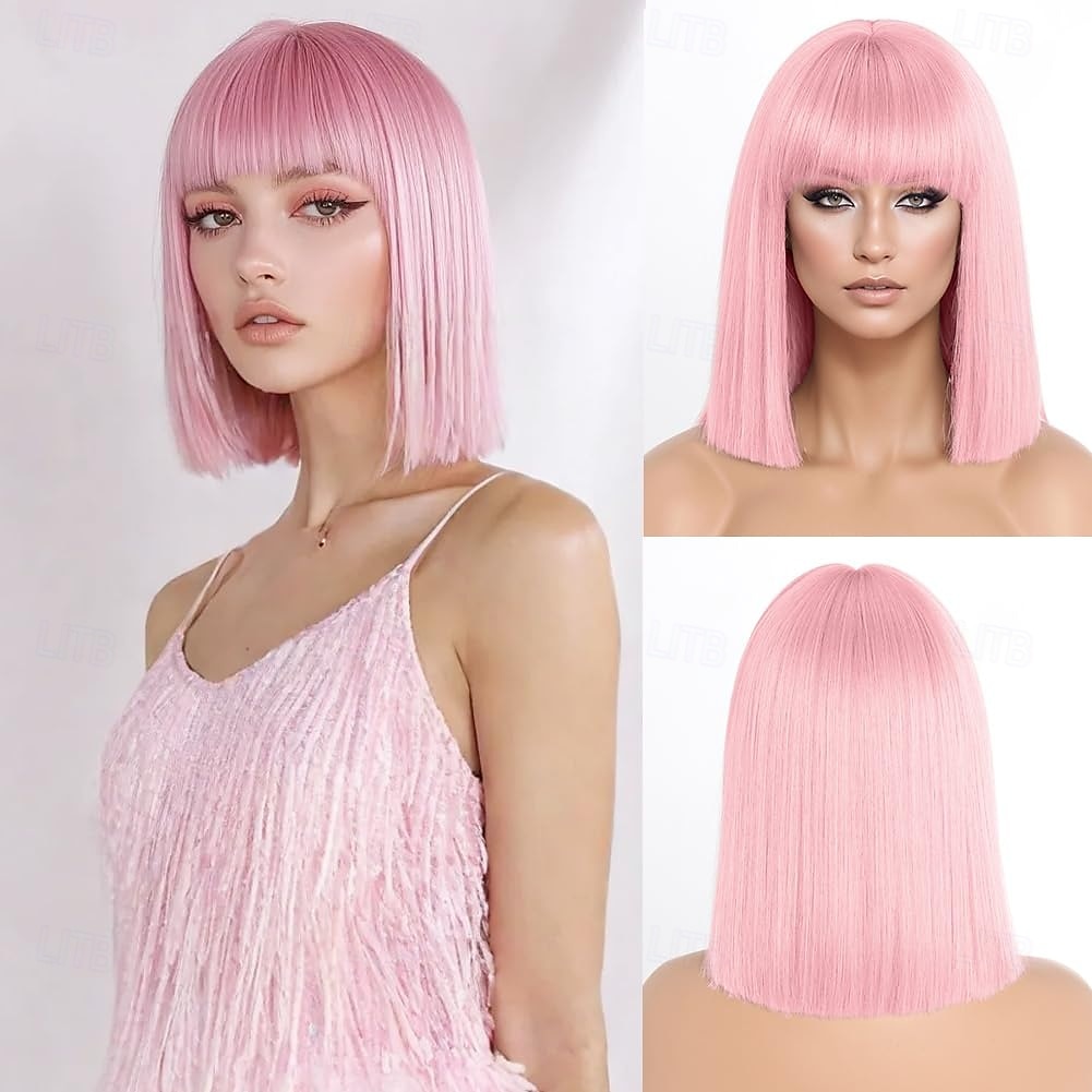 rövid bob paróka frufruval rövid, egyenes bob parókák nőknek természetes megjelenésű cosplay napi parti paróka 2025 - $18.99 –P1