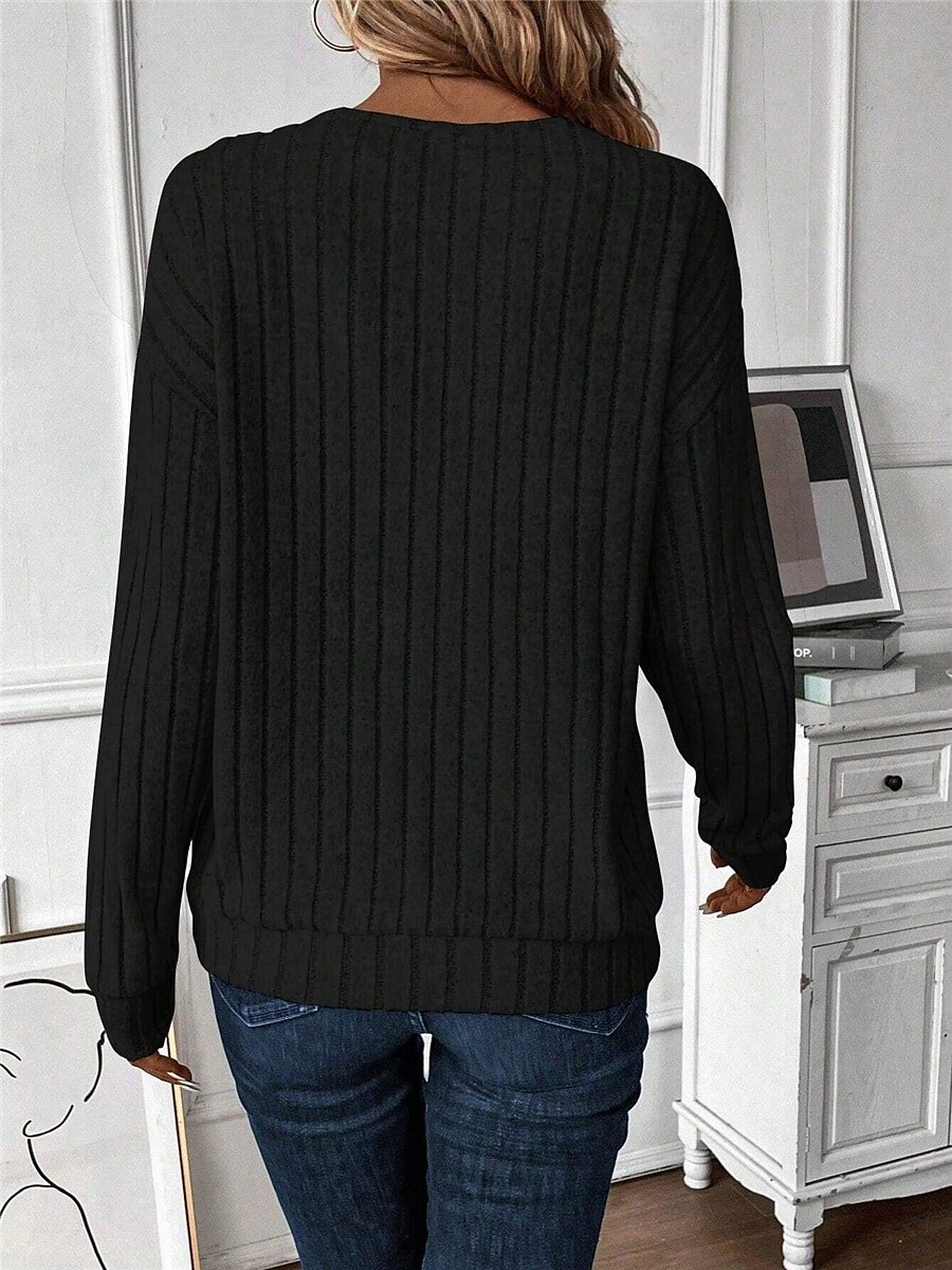 Femme T shirt Plein Mode Moderne Décontractées manche longue Col V Hauts réguliers du quotidien Fin de semaine Noir Gris Automne Hiver de 2025 ? $29.99 –P5