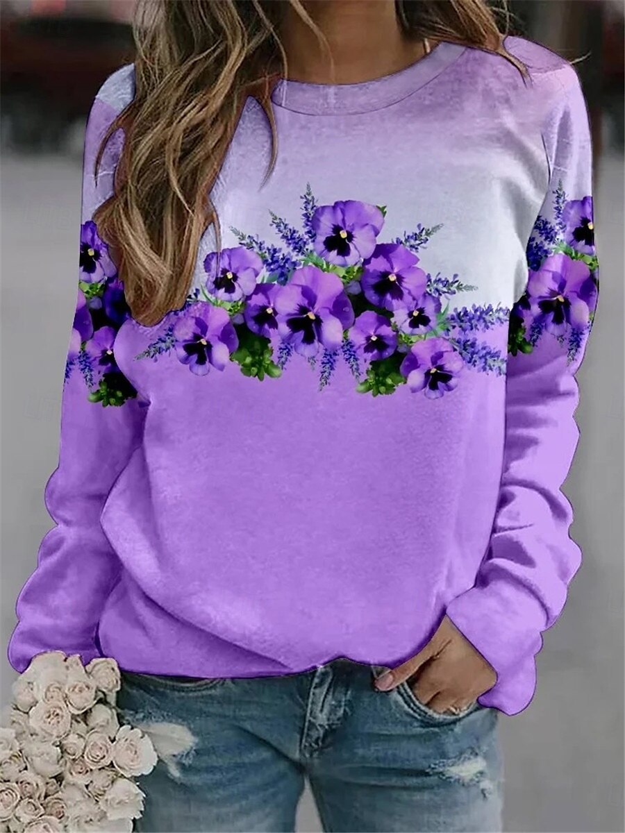 Sweatshirt für Damen mit Blumenmuster, Street-Style-Print, lässig, Rundhalsausschnitt, lange Ärmel, mikroelastisch, Herbst/Winter, bequem, atmungsaktiv, weicher Stoff 2025 - $29.99 -P1