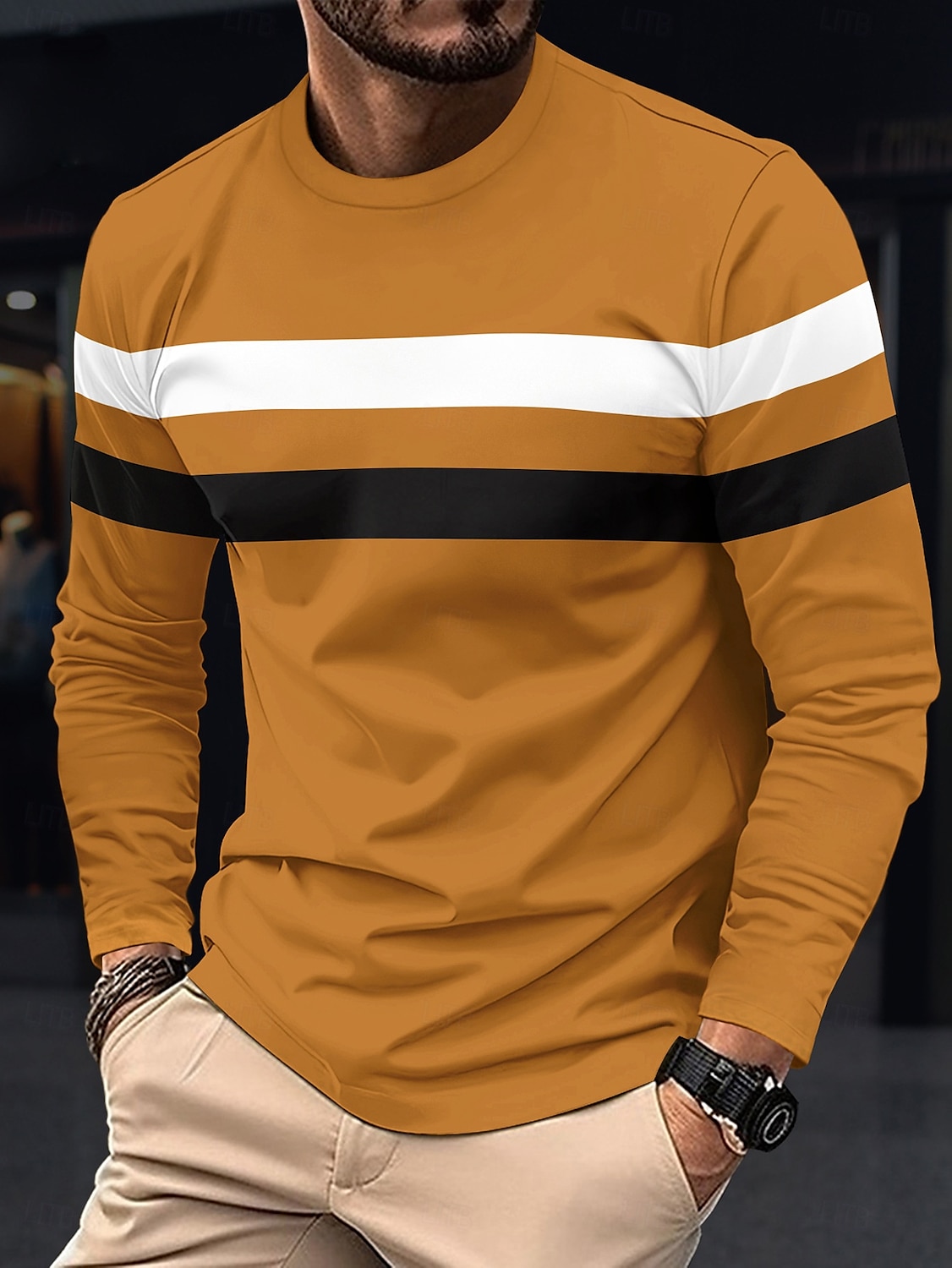 Herren T Shirt T-Shirt Langarmshirt Langarm Rundhalsausschnitt Frühling & Herbst Einfach Mode Designer Basic Farbblock Urlaub Straße Ausgehen Wein Schwarz Weiß Top T-Shirt für Herren 2025 - $15.49 –P6