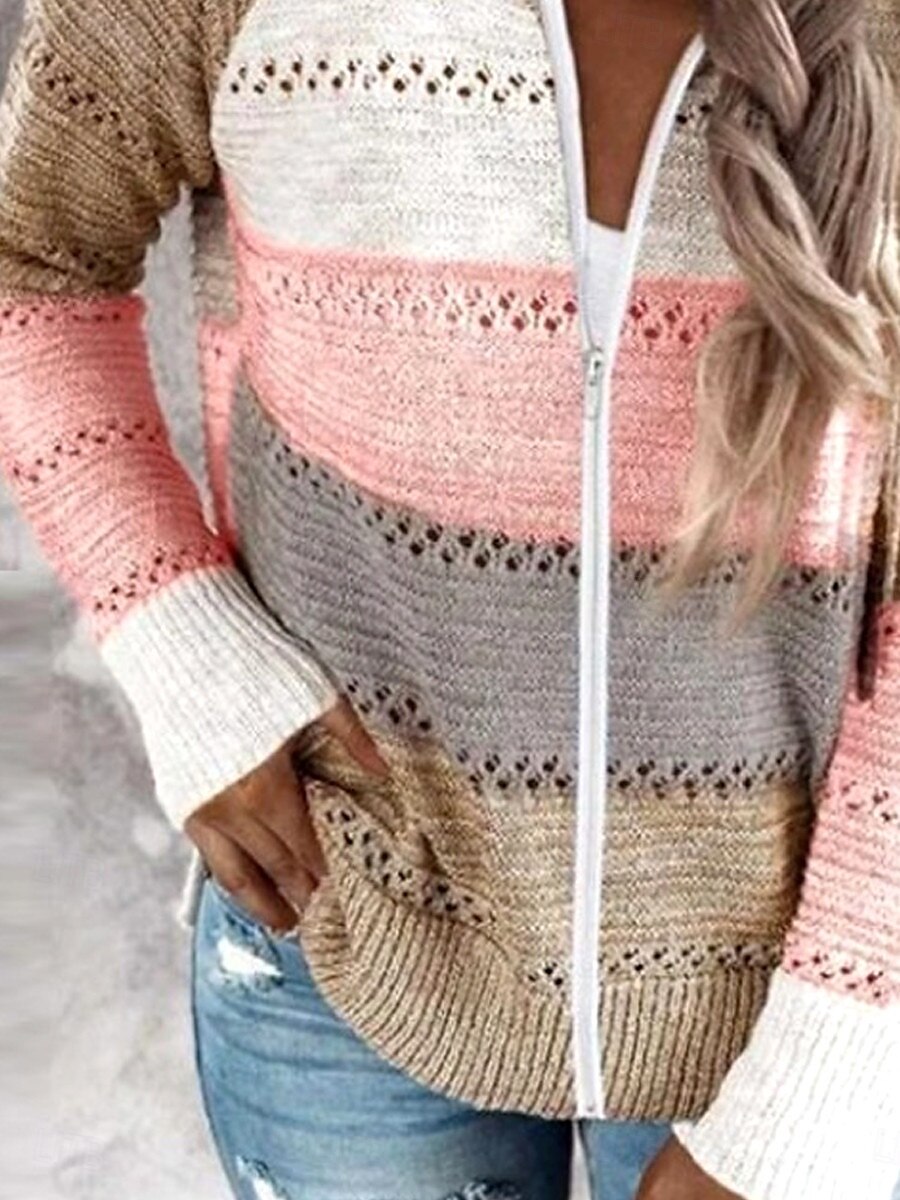 Dame Genser Pullover genser Fritid Myk Stripet Riflet Med hette Strikket Langermet Vanlige topper Strikke utendørs Daglig Helg Rosa Vin Høst Vinter 2025 - $52.99 –P4