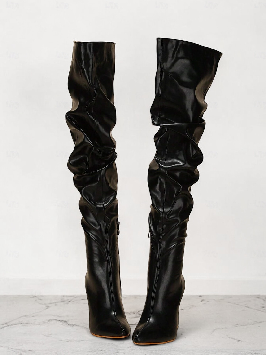 botas femininas pretas largas acima do joelho – bico fino estiloso com salto bloco para moda de inverno e roupas de noite de 2025 por $59.99 –P3