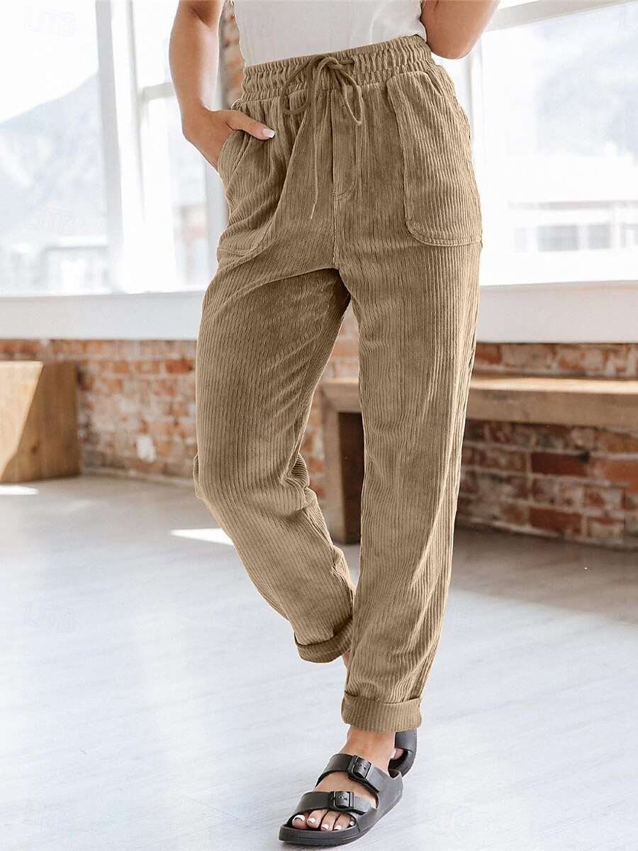 Women's Chinos Fashion Streetwear Full Length High Waist Plain Pocket Elastic Waistband Comfy Soft Comfortable Micro-elastic Outdoor Street Black Navy Blue Khaki Spring & Fall Regular Fit 2025 - $24.99 –P1