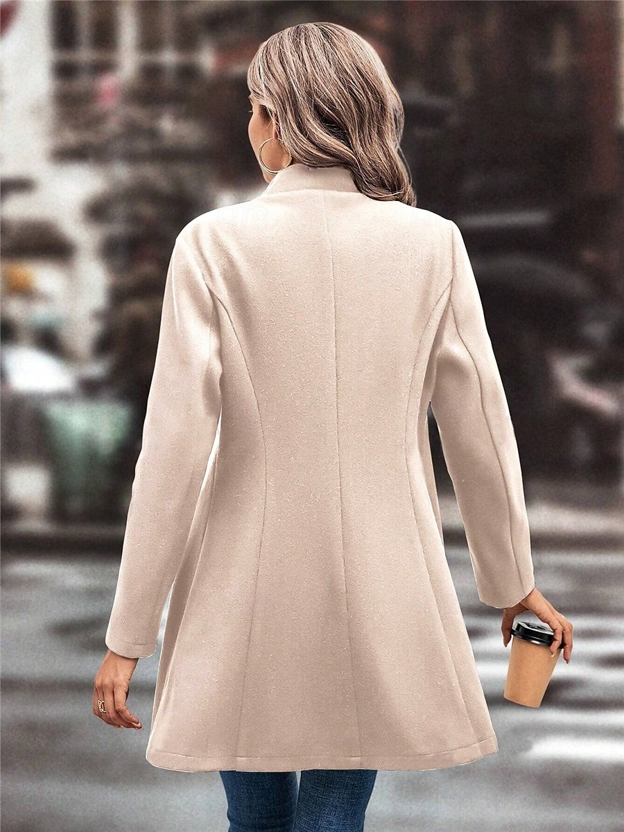 Damen Wintermantel Outdoor Strasse Freizeitskleidung Herbst Winter Standard Mantel Regular Fit warm Atmungsaktiv Stilvoll Brautkleider schlicht Jacken Langarm Glatt Mit Taschen Schwarz Aprikose Kaffee 2025 - $51.99 –P2