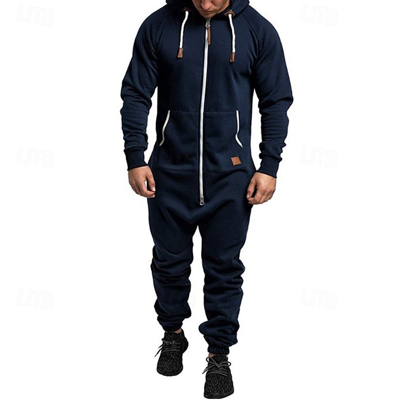 Men's Tracksuit Jumpsuit Full Zip One-piece Casual Fall Long Sleeve Thermal Warm Soft Fitness Gym Workout Running Sportswear Activewear Solid Colored Dark Grey Dark Khaki Black 2025 - $31.99 –P9