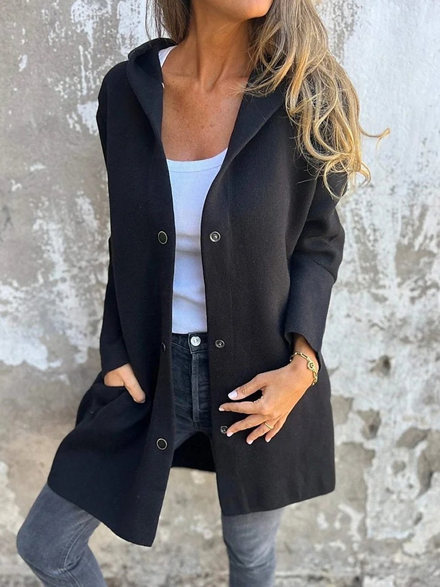 Dam Kappa Utomhus Gata Dagliga kläder Höst Vinter Normal Täcka Normal Håller värmen Andningsfunktion Stylish Ledigt Jacka Långärmad Slät Med fickor Svart Rubinrött Grön 2025 - $41.99 –P5