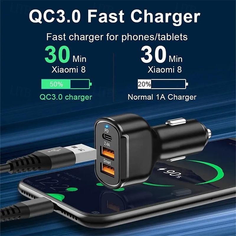 USB-C-Autoladegerät PD-Autoladegerät-Adapter 3 Anschlüsse Mini-USB-Autoladegerät 30 W Schnelllade-Autoadapter 2025 - $14.99 –P1