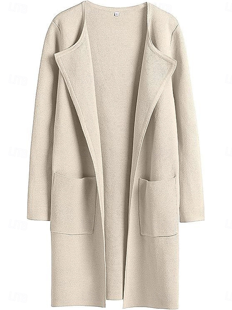 Femme Manteau d'hiver Chaud Respirable Poche Décontractées Plein Vacances Plein Air Usage quotidien Sortie Ouvrir le devant Longue Col rabattu Standard manche longue Vêtements d'extérieur Noir Marron de 2025 ? $52.99 –P4