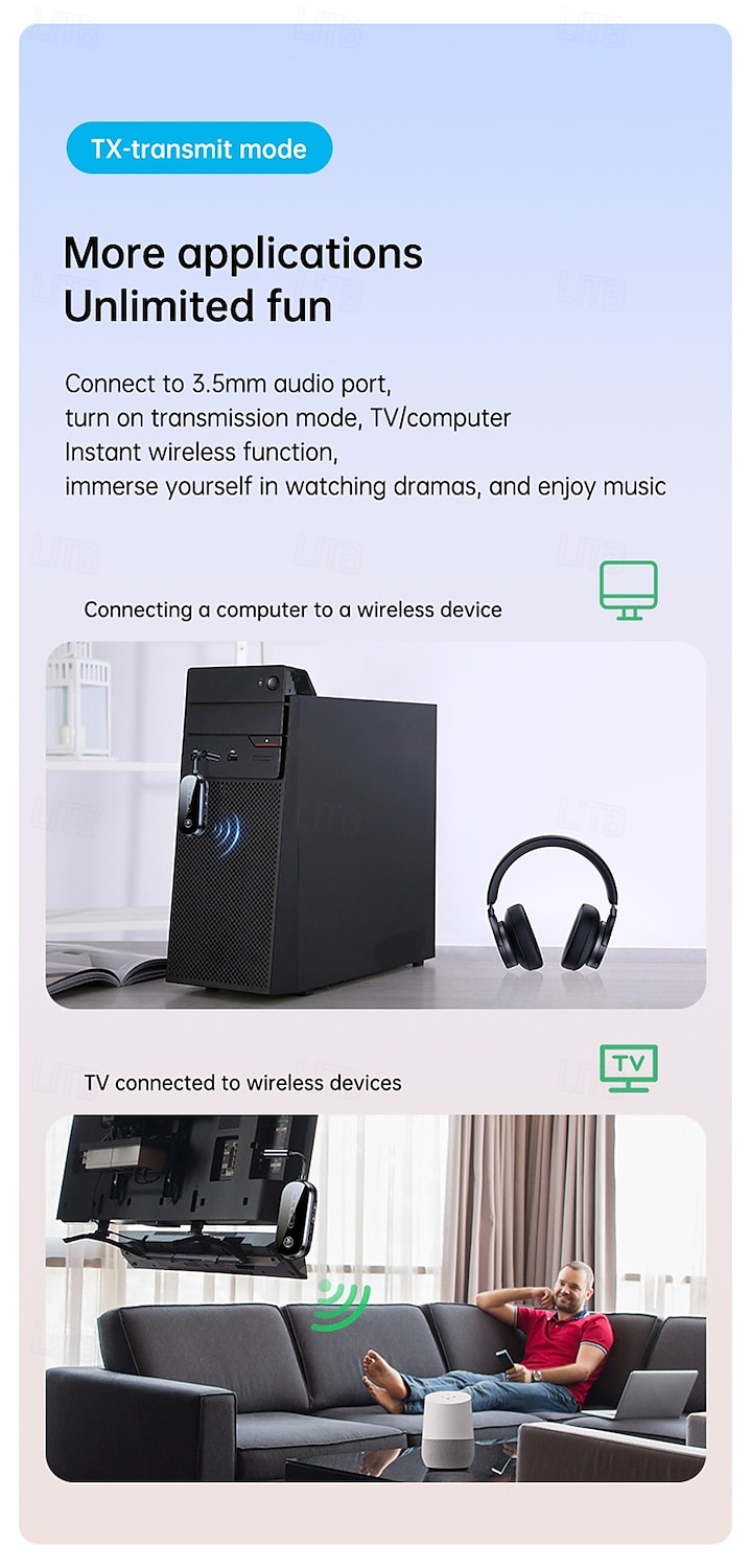 New Bluetooth 5.4 receiving transmitter car AUX two-in-one aircraft TV dedicated wireless transmitter one for two 2025 - $33.99 –P8