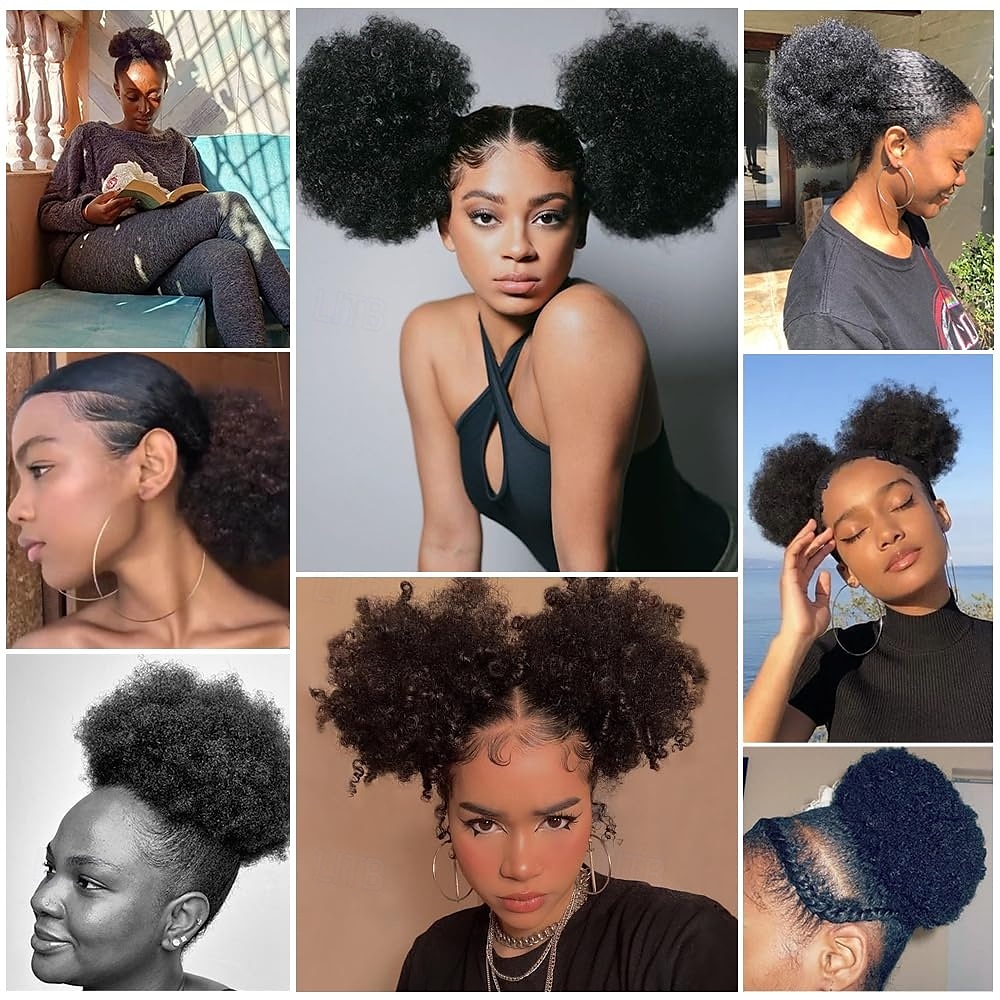 Extension per coda di cavallo con coulisse afro puff per donne nere, chignon sintetici con capelli ricci e crespi, pezzo di capelli per donne nere del 2025 a $10.99 –P5