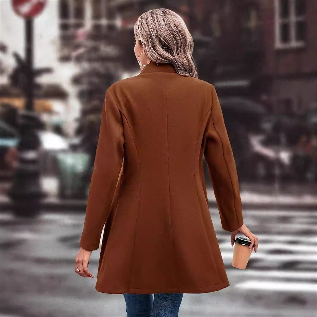 Damen Wintermantel Outdoor Strasse Freizeitskleidung Herbst Winter Standard Mantel Regular Fit warm Atmungsaktiv Stilvoll Brautkleider schlicht Jacken Langarm Glatt Mit Taschen Schwarz Aprikose Kaffee 2025 - $51.99 –P10