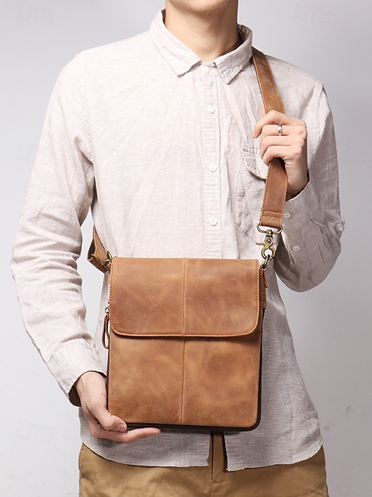 Per uomo Borsa a tracolla Borsa a tracolla Borse a tracolla Pelle Cuoio Ufficio Casual / quotidiano Cerniera Tasche multiple Massima capacità Duraturo espandibile Tinta unica Marrone chiaro del 2025 a $46.99 –P2