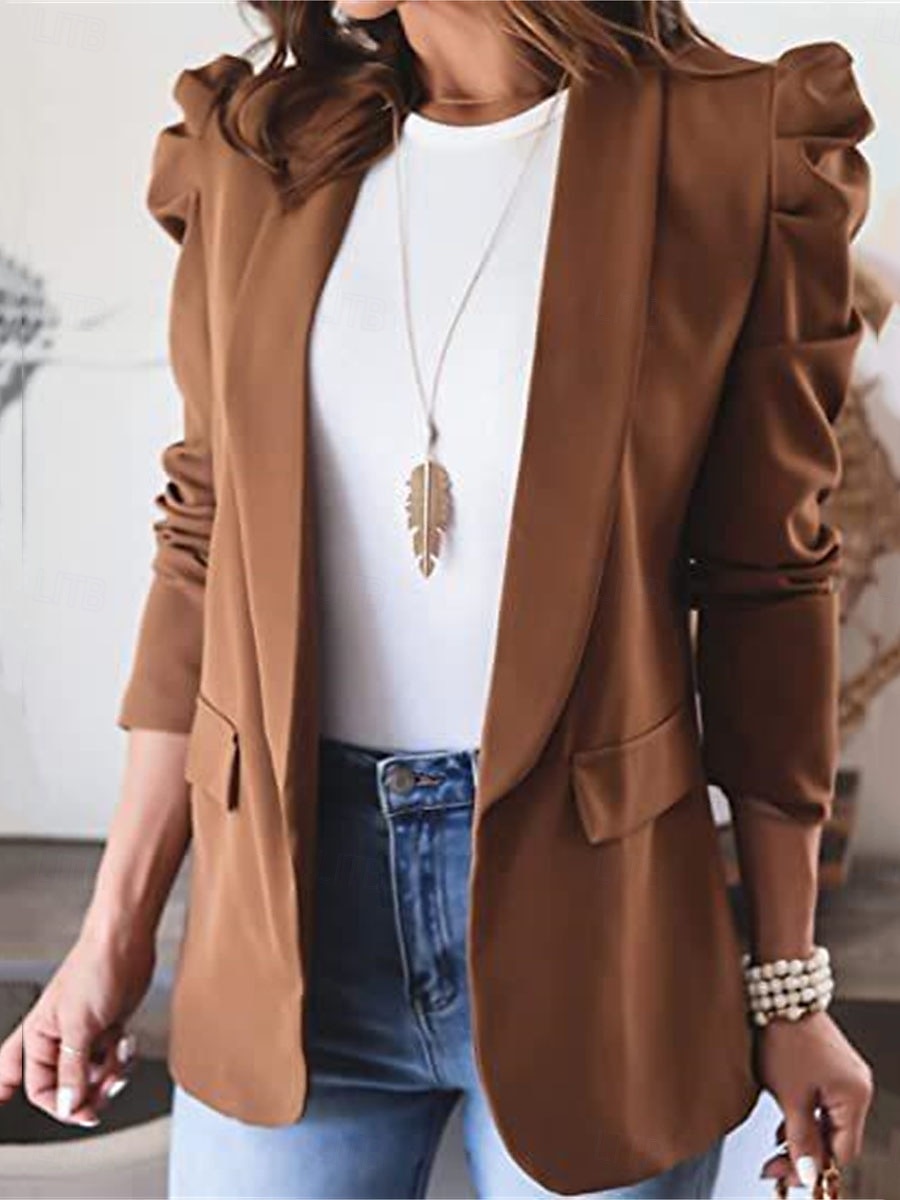 Women's Blazer Work Pocket Solid Color Breathable OL Style Regular Fit Outerwear Long Sleeve Fall Black S 2025 - $39.99 –P7