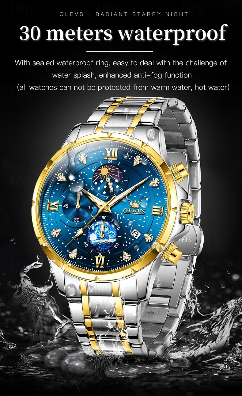 olevs 9807 herenhorloge modetrend multifunctioneel origineel sterrenhemel waterdicht maanfase horloge luxe merk heren quartzhorloge 2025 - $34.99 –P16