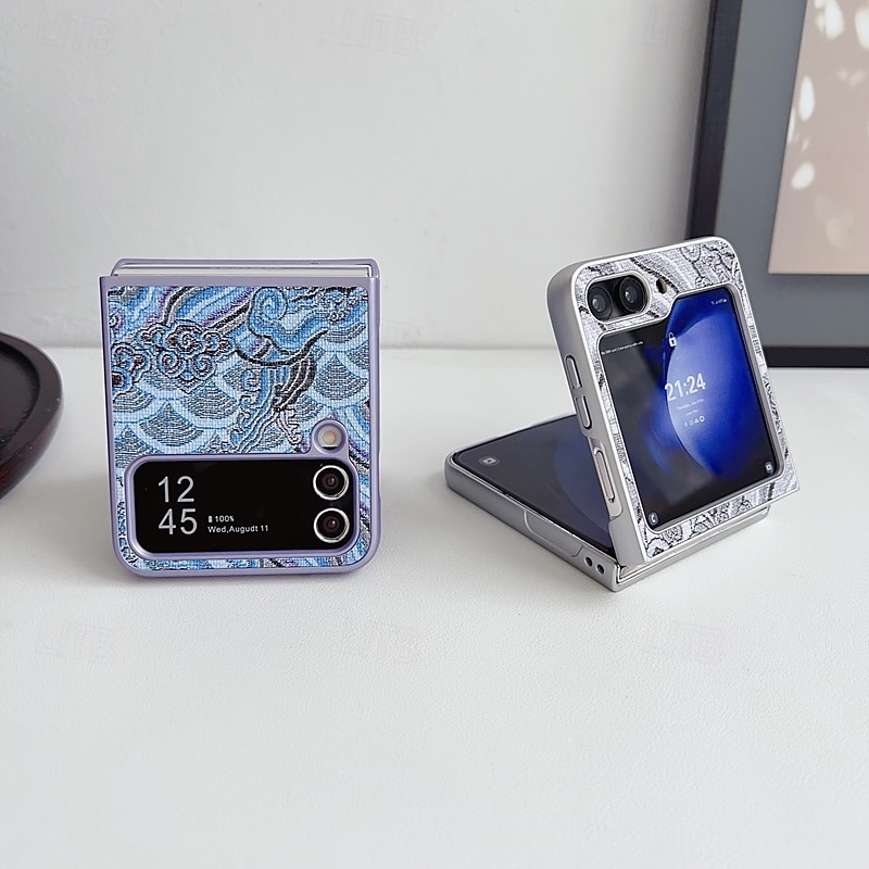Phone Case For Z Flip 7 Z Flip 6 Z Flip 5 Z Flip 4 Back Cover with Stand Holder Shockproof Retro Textile PC 2025 - $17.99 –P7