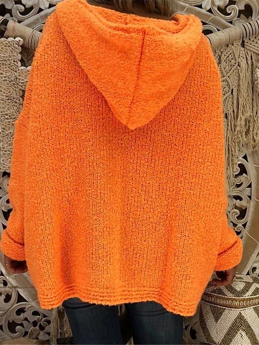 Women's Sweater Pullover Sweater Jumper Casual Soft Pure Color Ribbed Hooded Knitted Long Sleeve Regular Tops Knit Outdoor Daily Weekend Pink Orange Fall Winter 2025 - $41.99 –P3