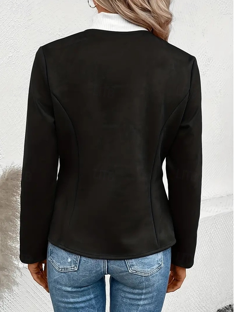 Damen Jacke Schulanfang Zip Feste Farbe Vintage Regular Fit Oberbekleidung Langarm Frühling Schwarz S 2025 - $28.99 –P5
