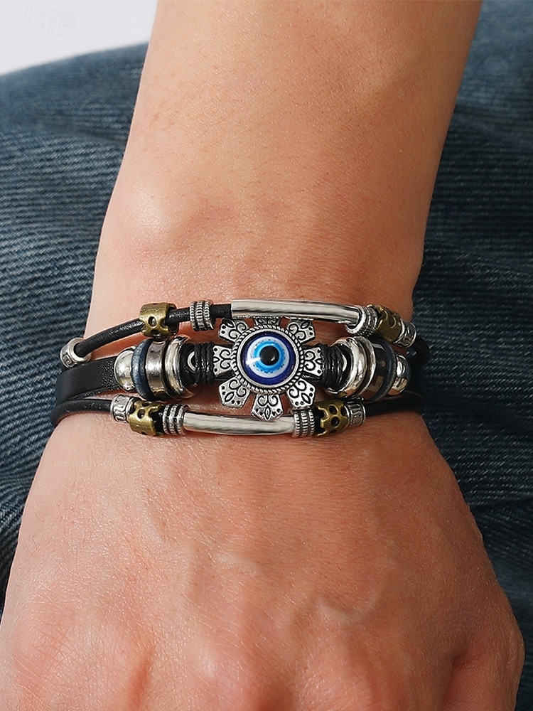 bracelet en cuir pour homme avec des accents en métal vintage – bijoux de protection bohème de 2025 ? GBP £6 –P1