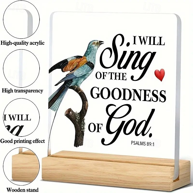 Acrylic Plaque with Wooden Base, Christian Inspirational Gift, Kindness Desk Decoration Featuring Scripture Quotes with Bird Design, Perfect for Home or Office Décor 2025 - $9.99 –P3
