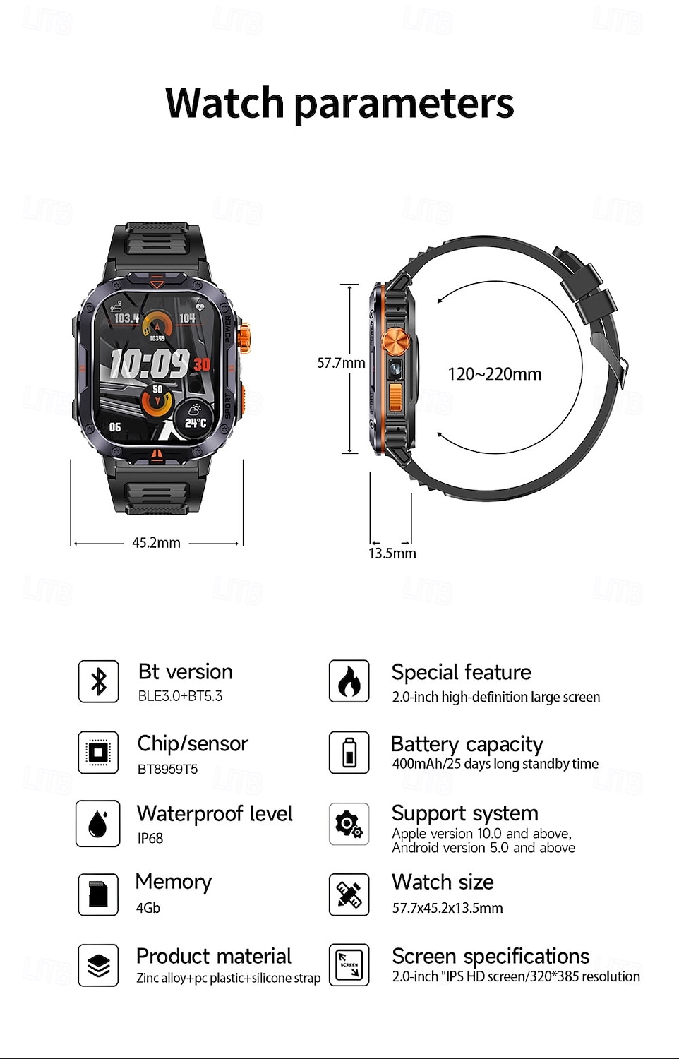 696 NX20 Smart Watch 2 inch Smart Band Fitness Bracelet Bluetooth Pedometer Call Reminder Sleep Tracker Compatible with Android iOS Men Hands-Free Calls Message Reminder IPX-0 45mm Watch Case 2025 - $56.99 –P20