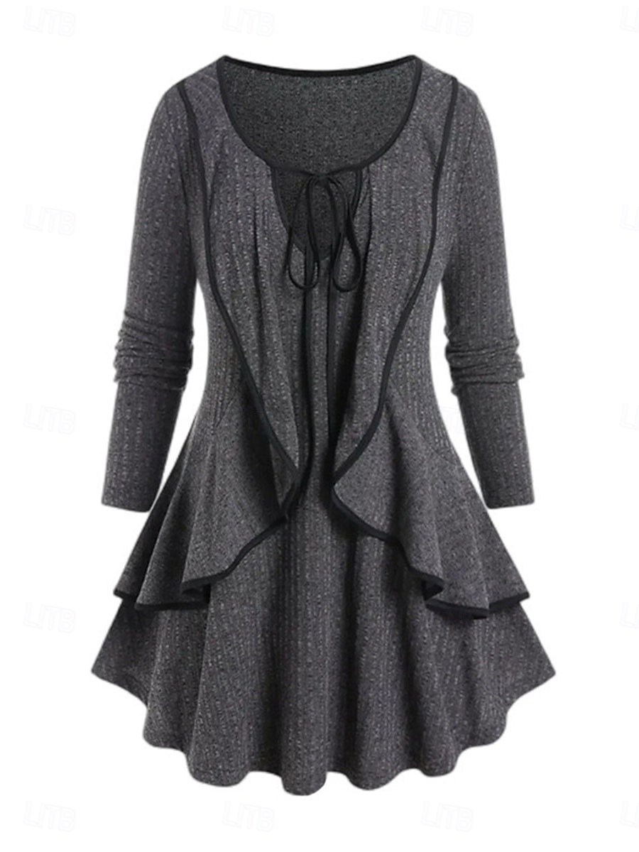 Per donna Camicia Blusa Tinta unica Essenziale Informale Manica lunga A V Top regolari Giornaliero Con balze Blu Verde Grigio Autunno Inverno del 2025 a $29.99 -P3