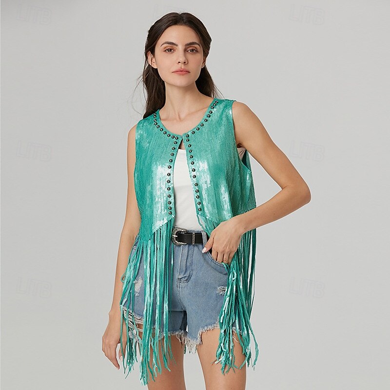 Retro Vintage 1970s Disco Vest Sequins Tassel Fringe Women's Carnival Costume Masquerade Performance Pride Parade Pride Month Adults' Vest 2025 - $41.99 –P4